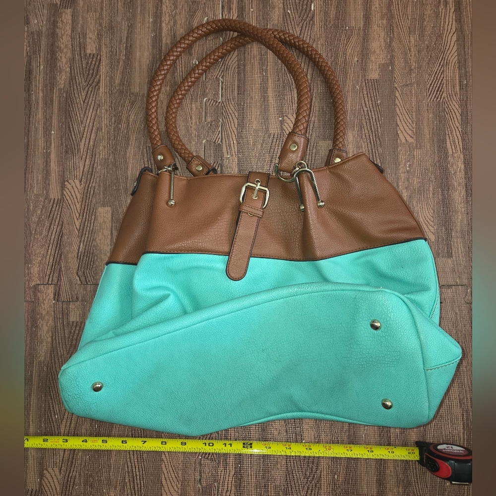 Black Rivet Turquoise Green Brown Women's Shoulder Handbag Faux Leather Pockets.